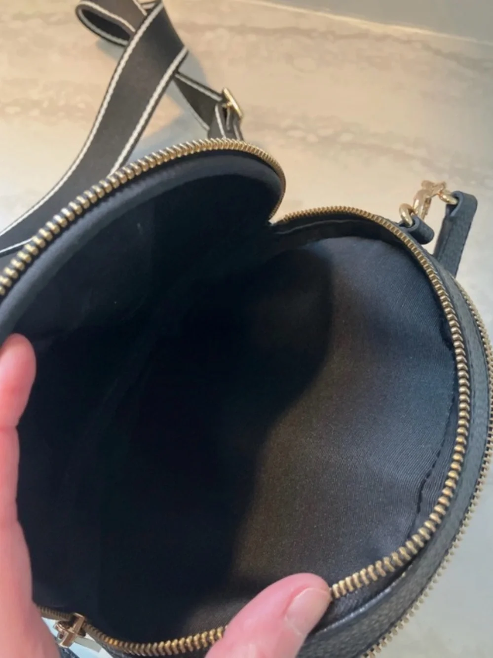 Marc Jacobs Black Pebbled Leather Oval Crossbody with Striped Strap - Picture 12 of 15